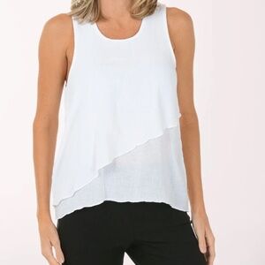 Sea Breeze Womenʻs White Layered 100% Cotton Sleeveless Blouse Medium